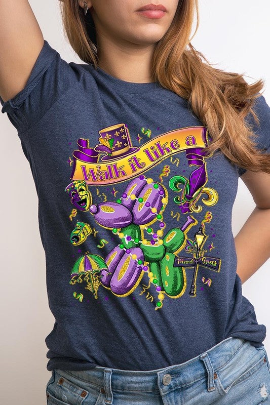 Heather Navy Walk It Like A Mardi Gras Graphic Tee