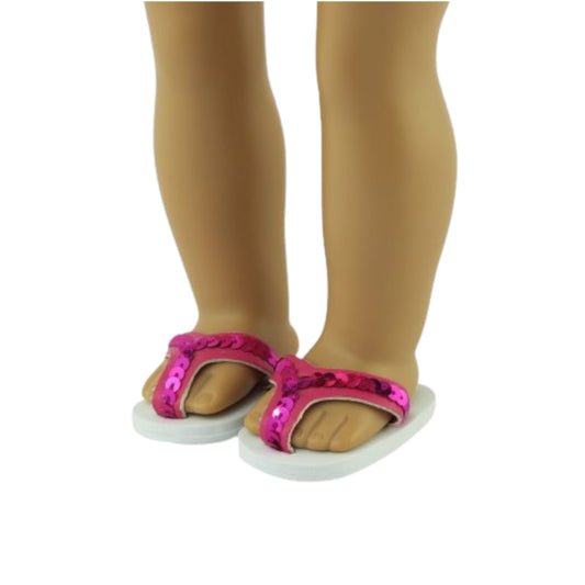 Hot Pink Flip Flops for 18-inch dolls with doll