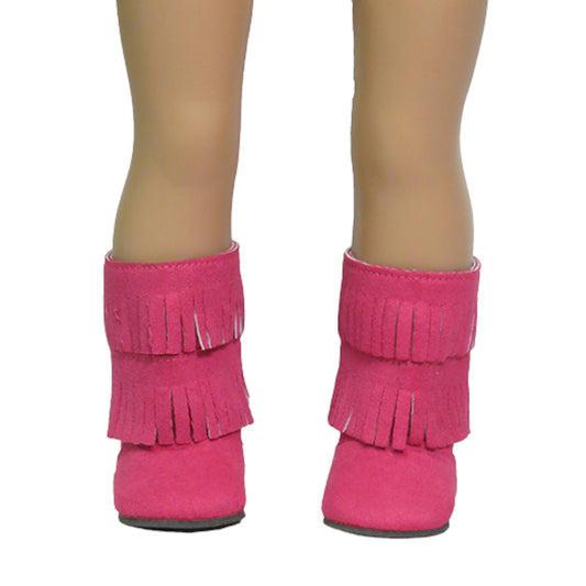 Hot Pink Fringe Boots for 18-inch dolls with doll