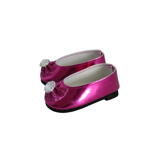 Hot Pink Glitter Bow Flats for 18-inch dolls