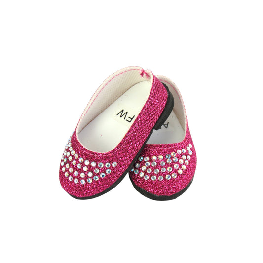 Hot Pink Glitter Rhinestone Flats for 18-inch dolls