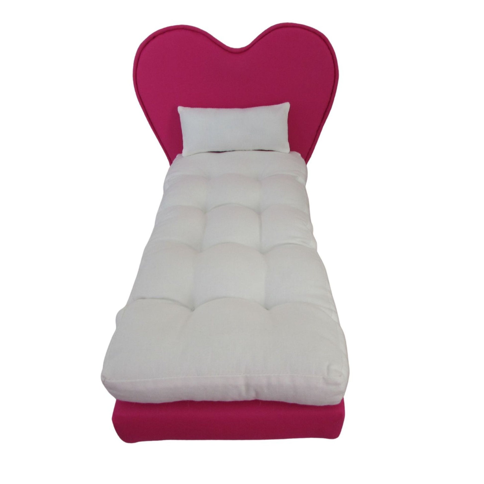 Hot Pink Heart doll bed with mattress and pillow for 11.5-inch and 12-inch dolls