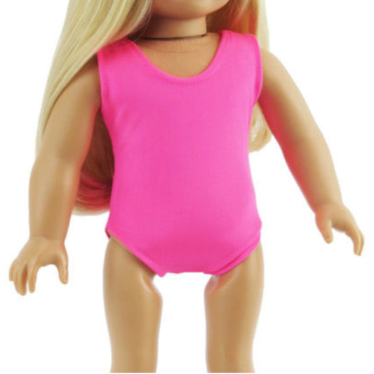 Hot Pink Scoop Neck Leotard for 18-inch dolls with doll