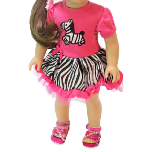 Hot Pink Zebra Dress for 18-inch dolls with doll