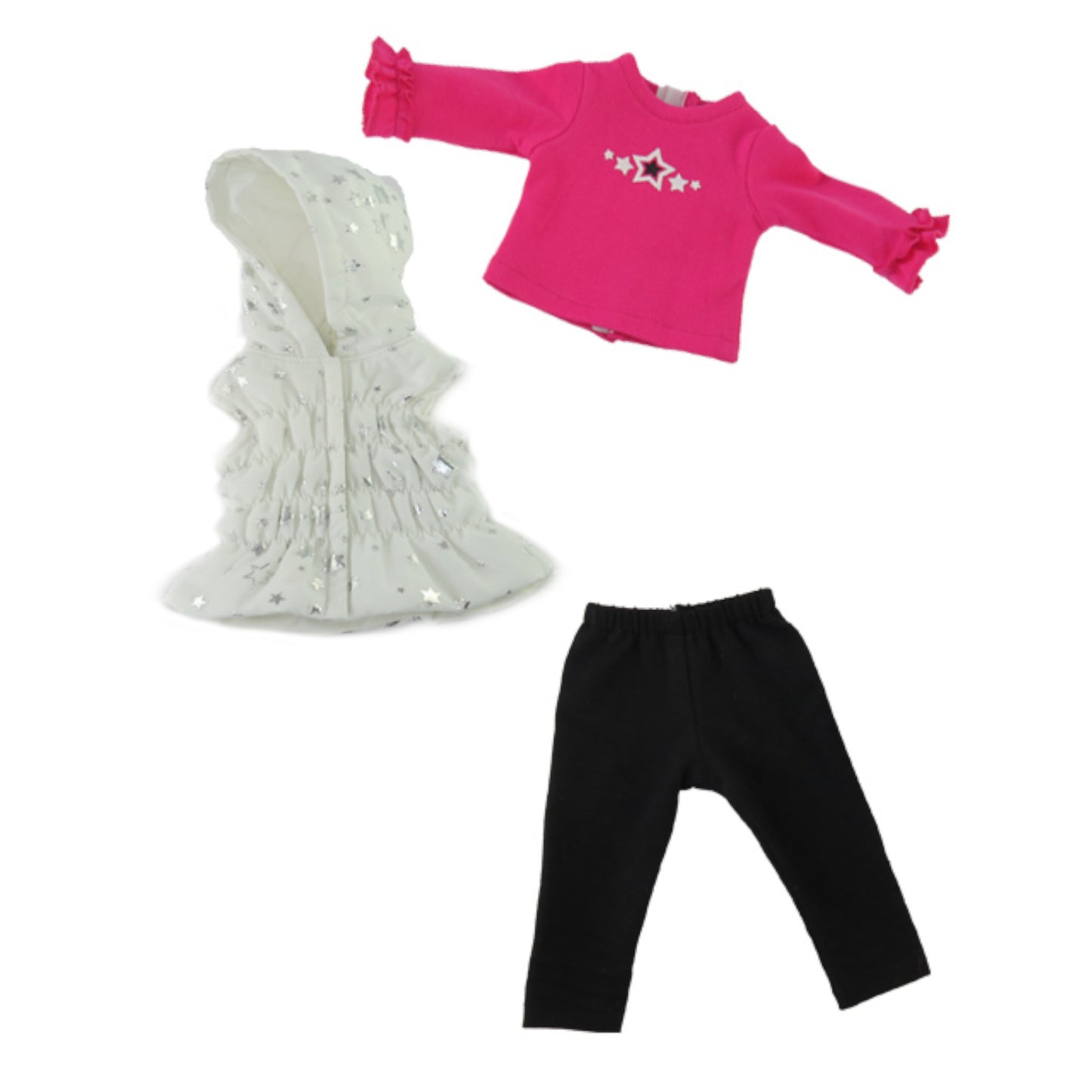 Hot Pink, Black, and White Puffer Vest Pant Set for 18-inch Dolls Flat