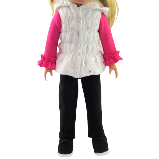 Hot Pink, Black, and White Puffer Vest Pant Set for 14 1/2-inch dolls with doll v2