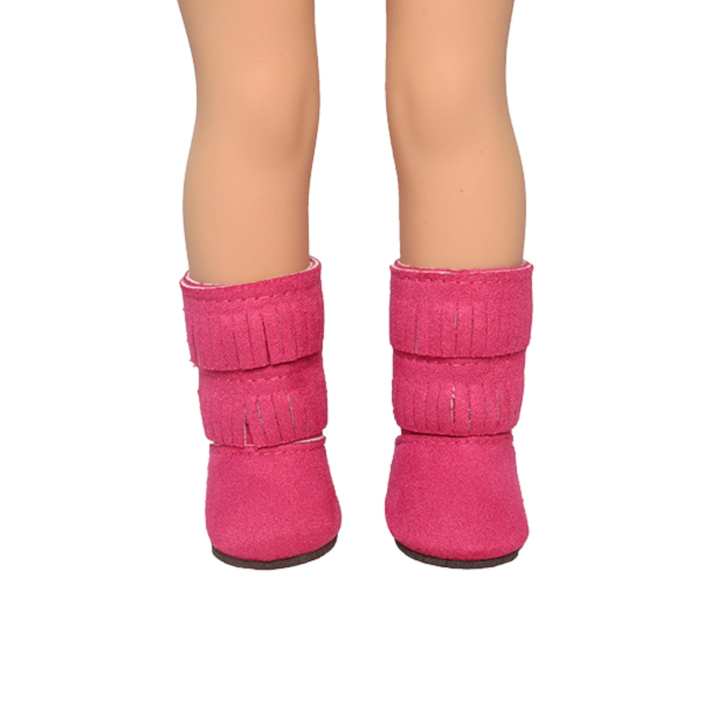 Hot Pink Fringe Boots for 14 1/2-inch dolls with doll Front view
