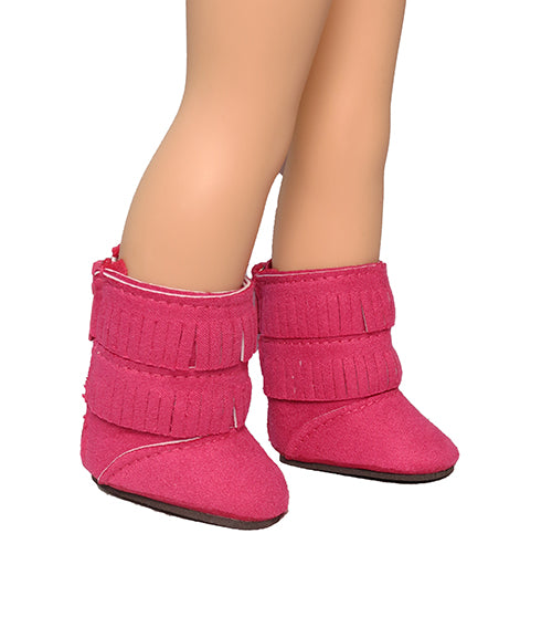 Hot Pink Fringe Boots for 14 1/2-inch dolls Side view