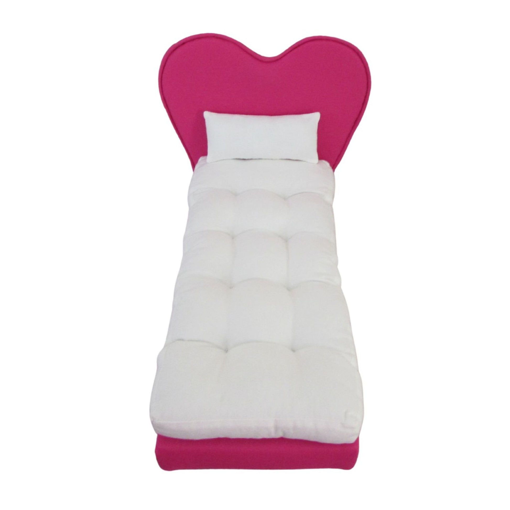 Up Close view of a hot pink doll bed for 11.5-inch and 12-inch dolls