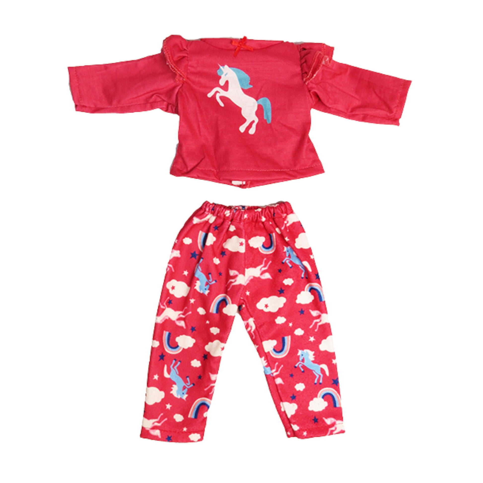 Hot Pink Unicorn Pajamas for 18-inch dolls Flat