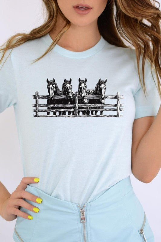 Ice Blue Horse Western Graphic Tee