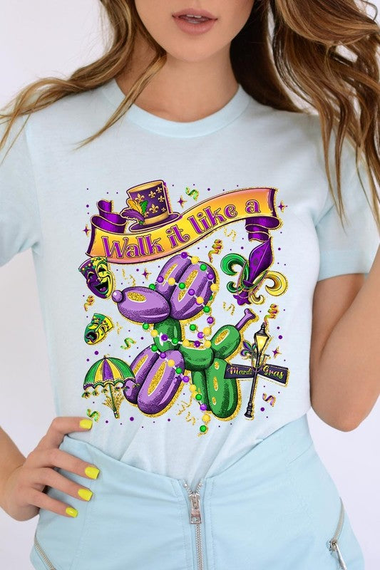 Ice Blue Walk It Like A Mardi Gras Graphic Tee