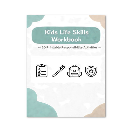 Kids Life Skills Workbook with icons on a white background