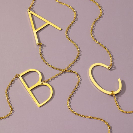 Large Stainless Steel A, B, and C Initial Pendant Necklaces
