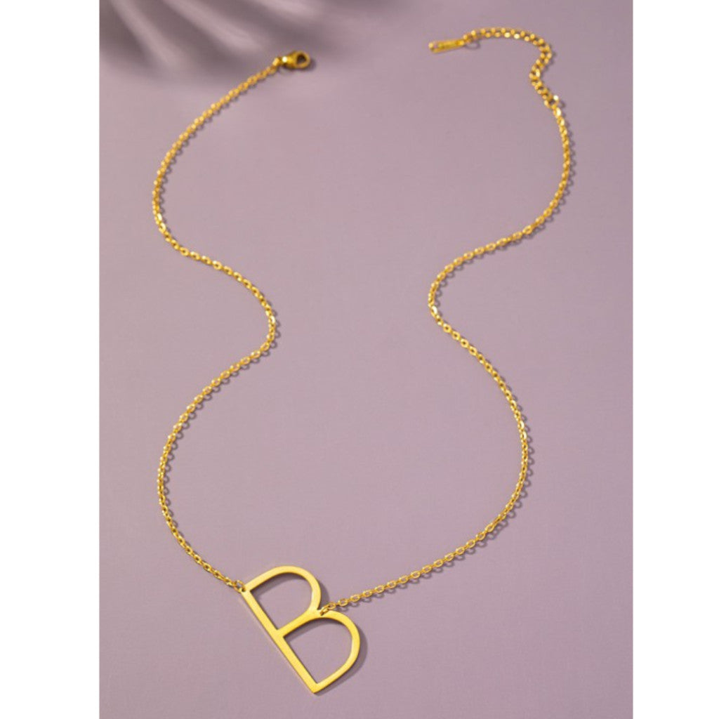 Large Stainless Steel B Initial Pendant Necklace