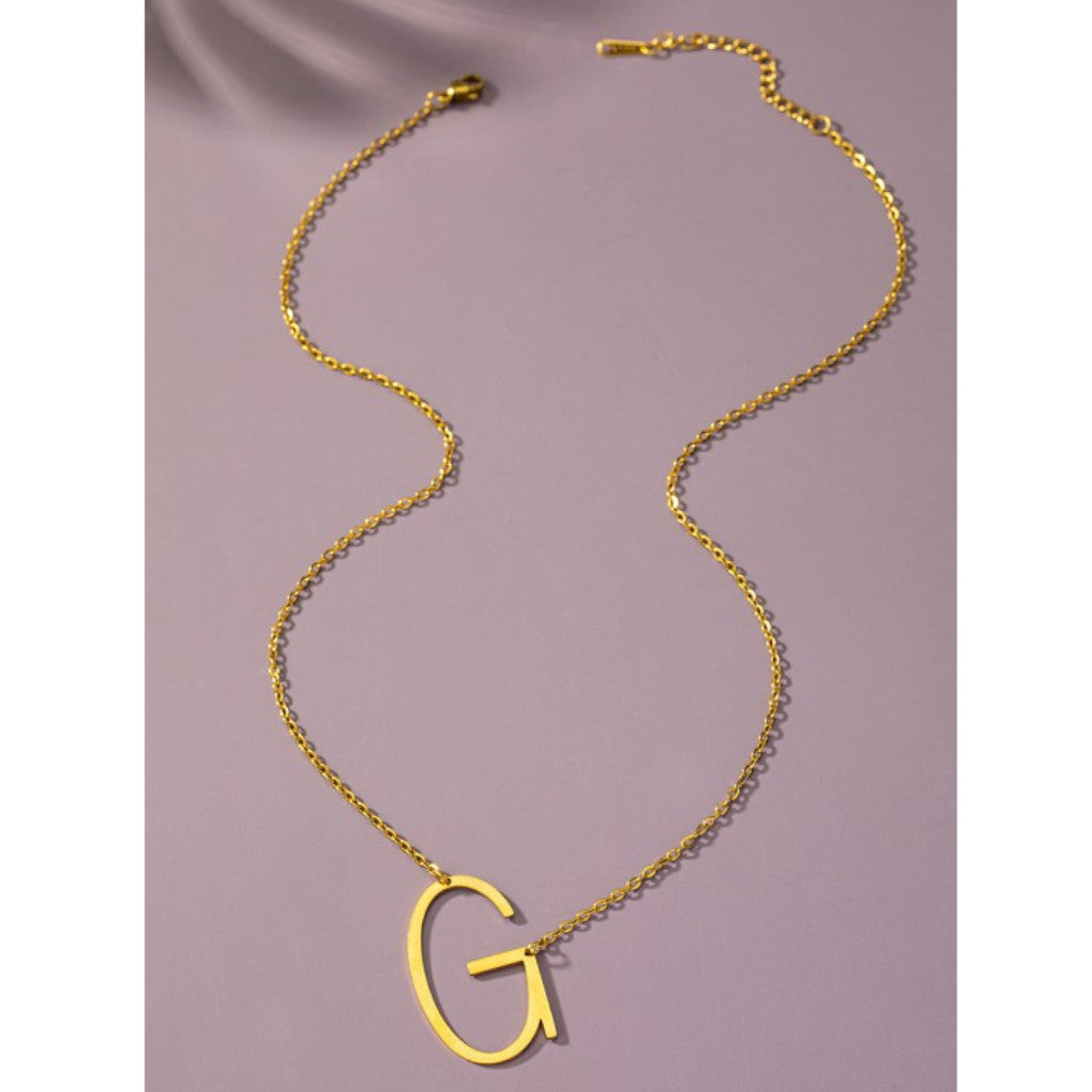 Large Stainless Steel G Initial Pendant Necklace