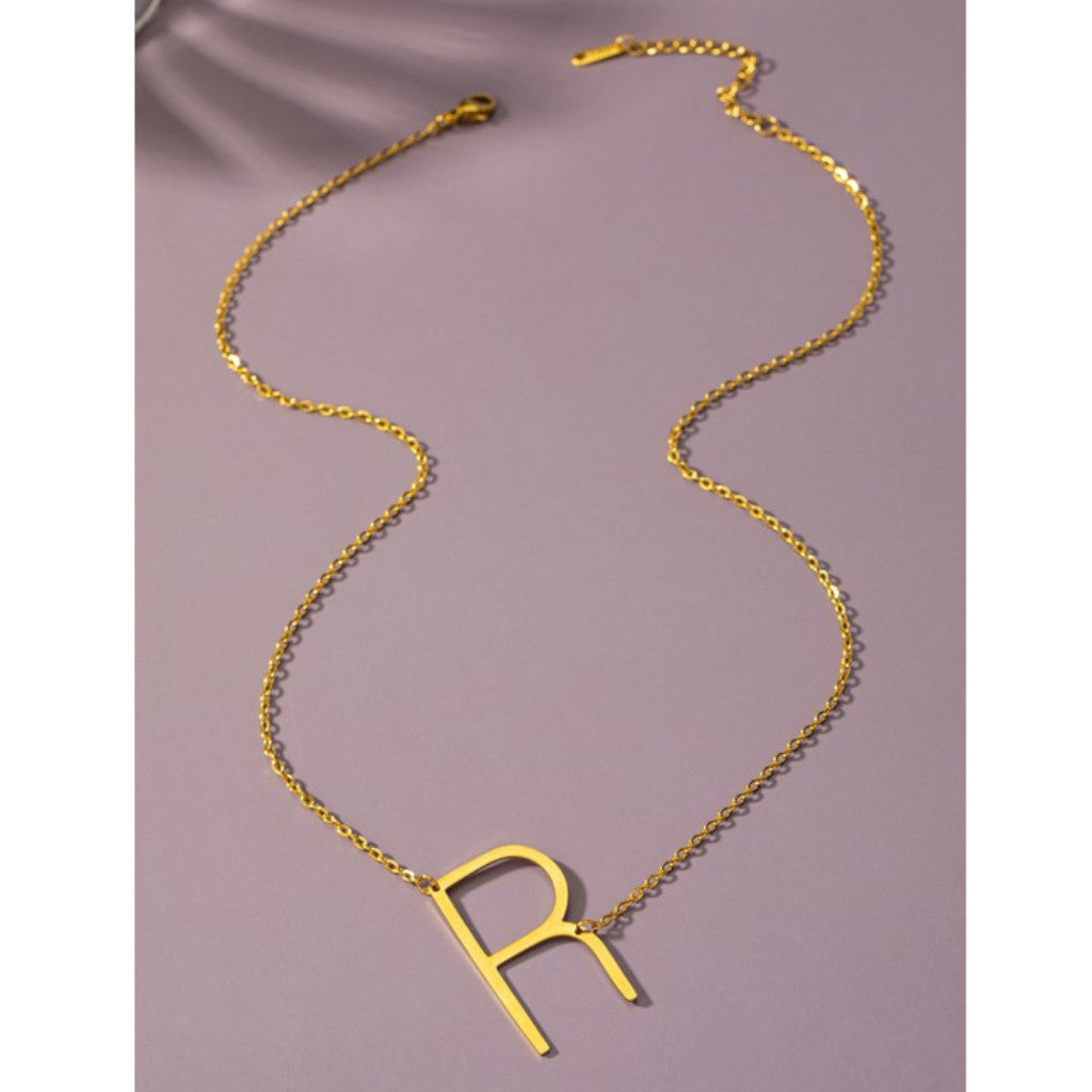 Large Stainless Steel R Initial Pendant Necklace