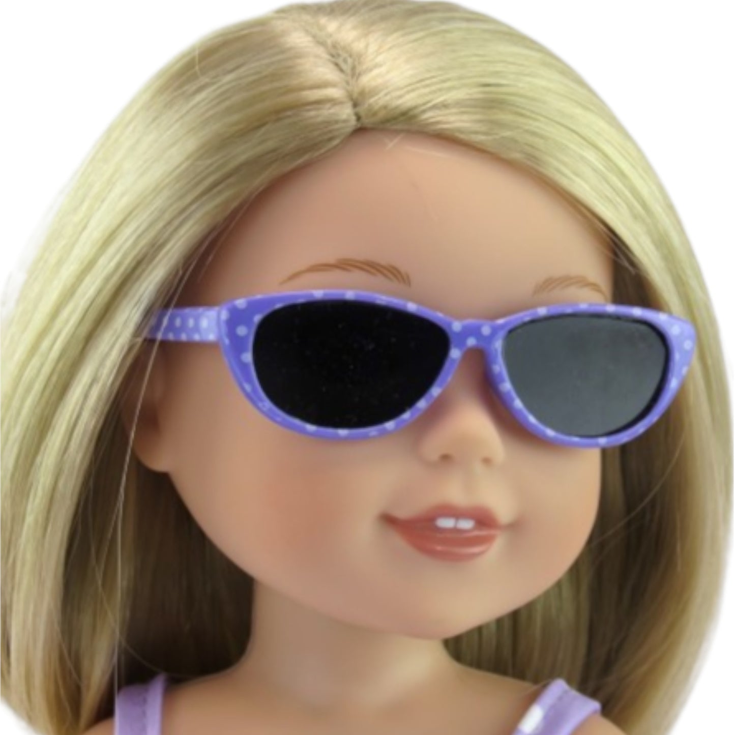 Lavender Polka Dot Sunglasses for 14 1/5-inch dolls with doll