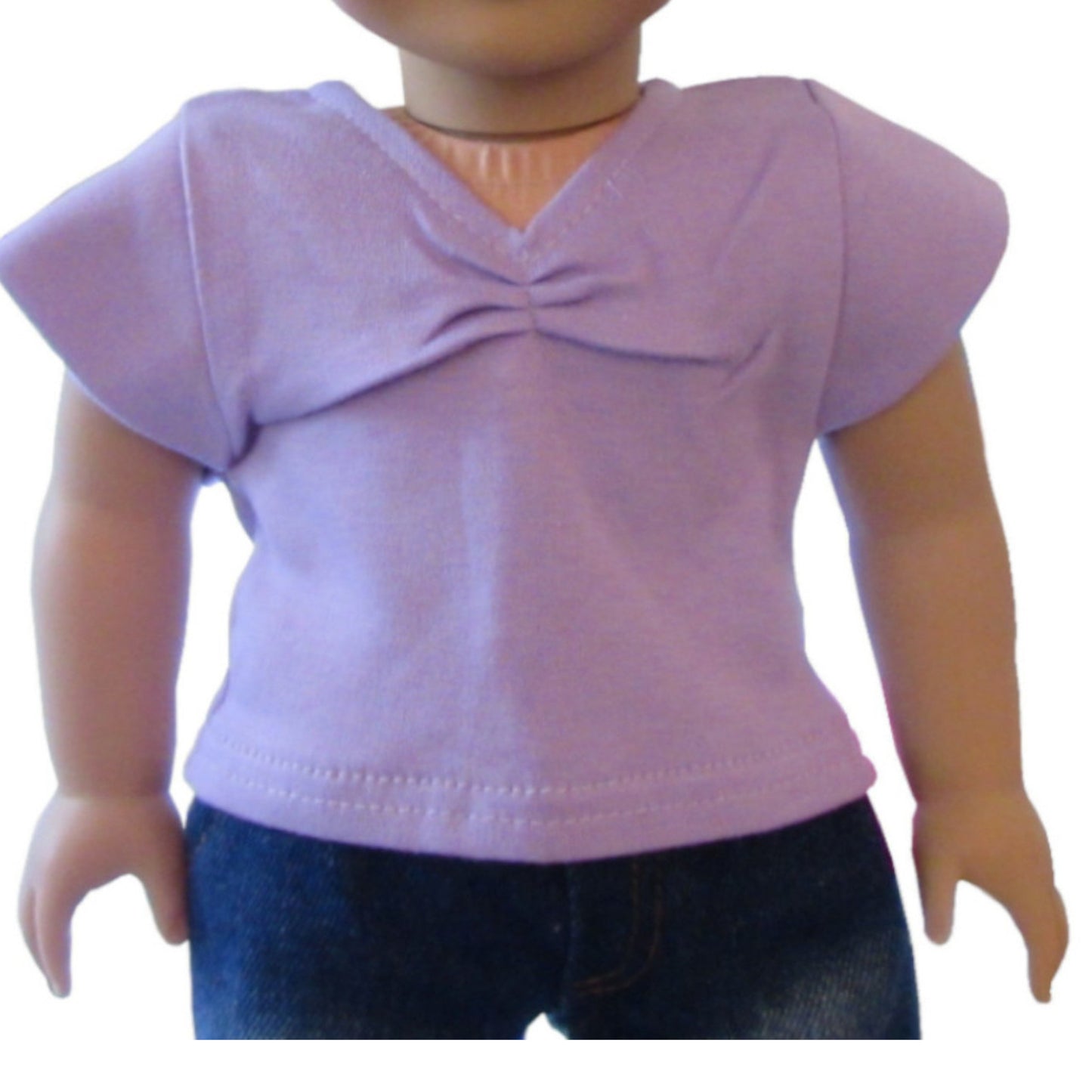 Lavender Short Sleeve V-Neck T-Shirt for 18-inch dolls with doll