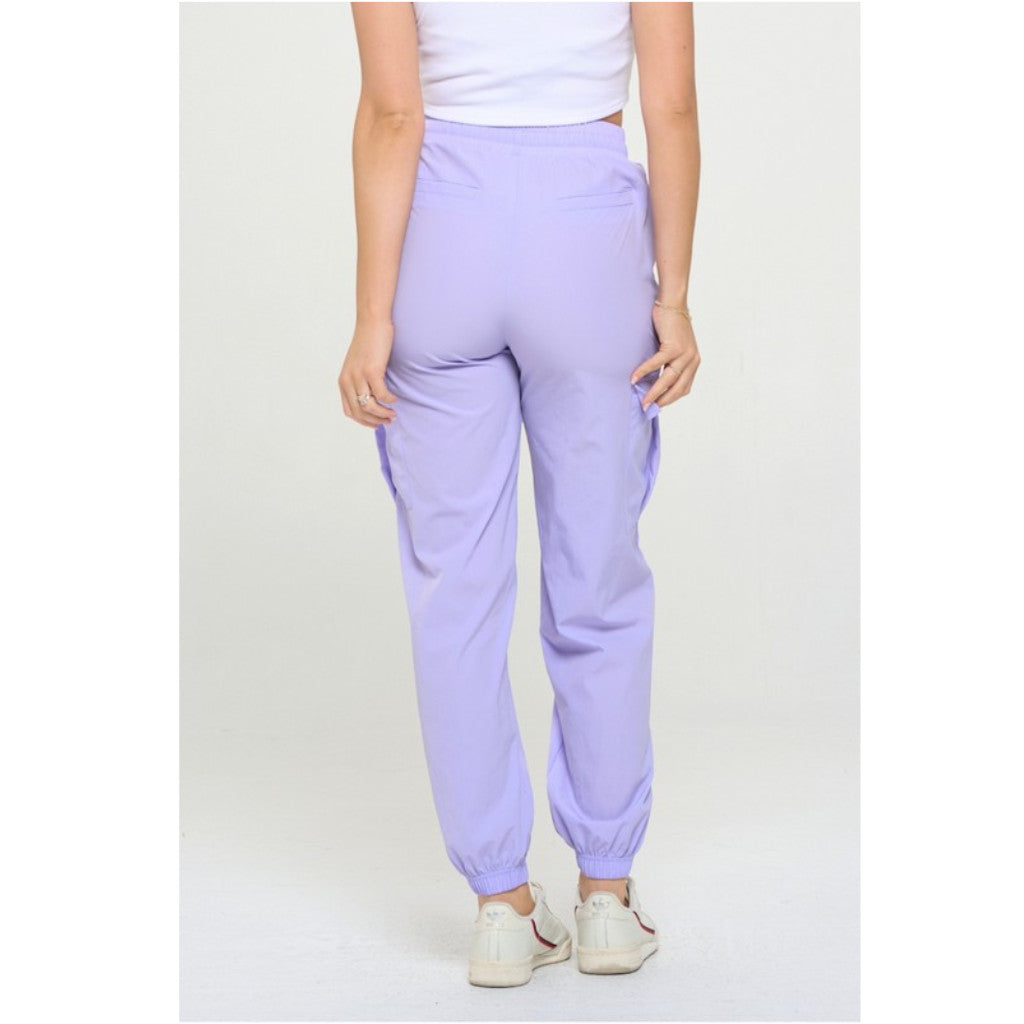Lavender Women's Cargo Joggers Lightweight Quick Dry Pants on model back view