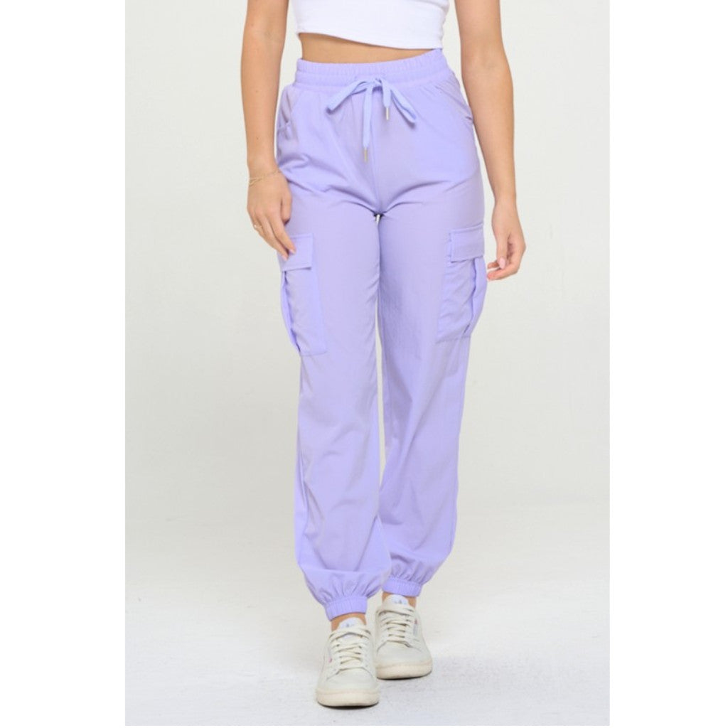 Lavender Women's Cargo Joggers Lightweight Quick Dry Pants on model front view