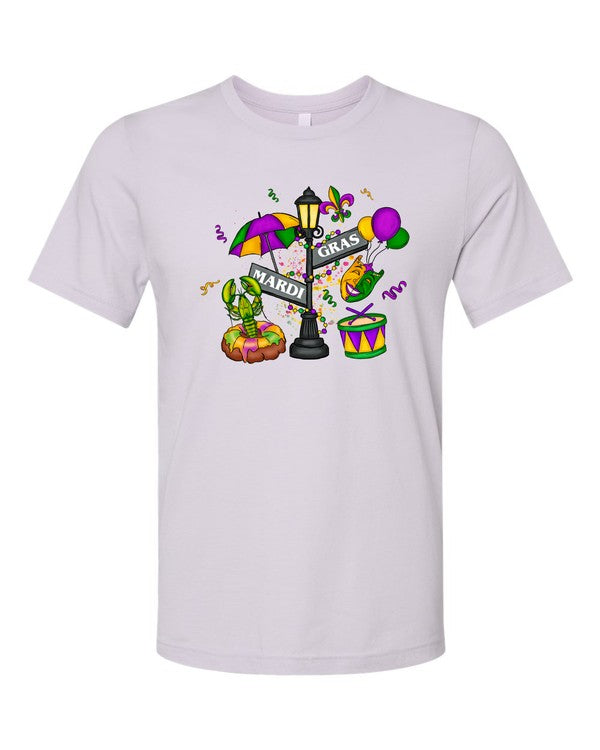 Lavender Dust Mardi Gras Street Sign Graphic Short Sleeve Tee
