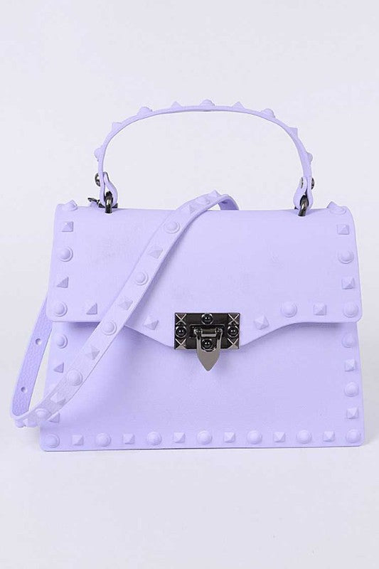 Lavender Matte Finish Studded Convertible Jelly Bag Front view