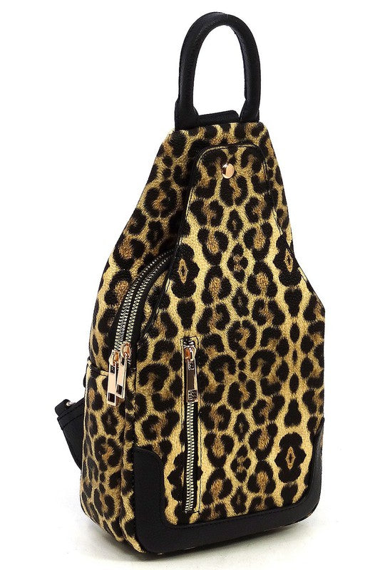 Leopard Fashion Sling Backpack Front view