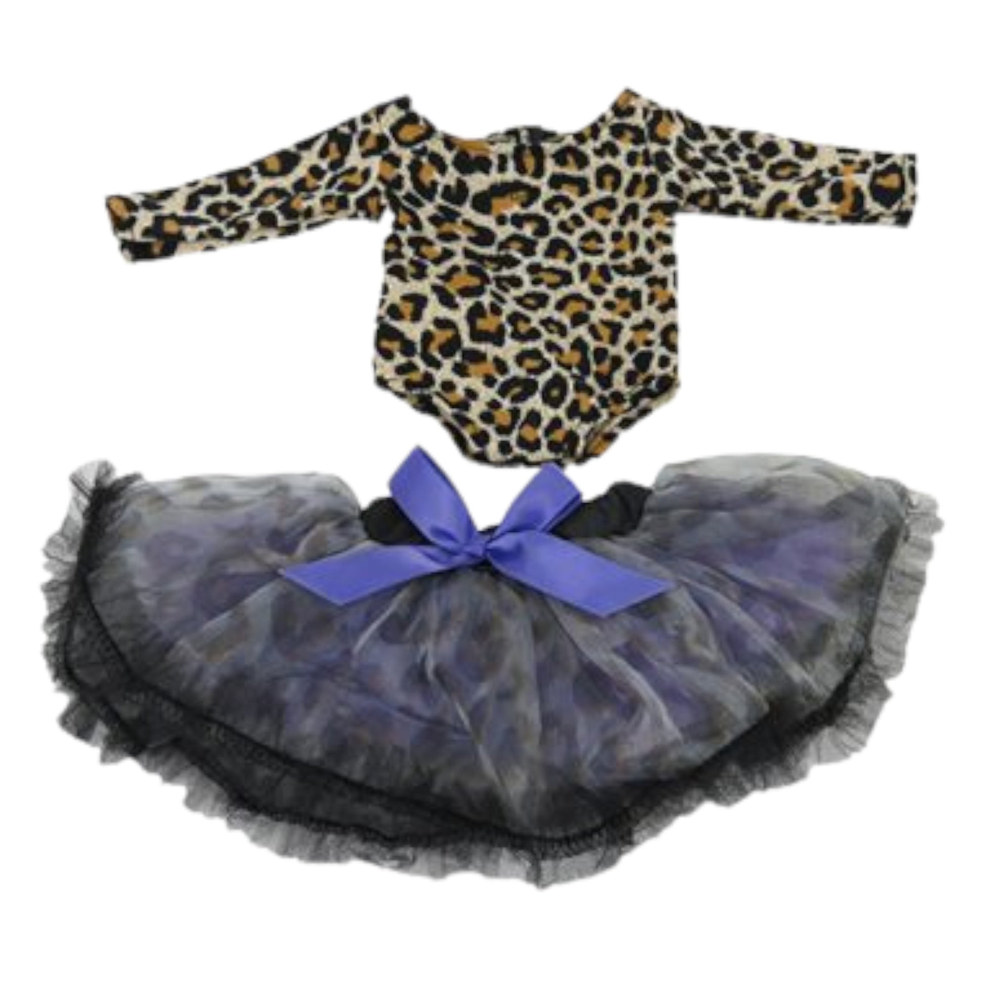 Leopard Leotard Dance Outfit with Tutu for 18-inch dolls Flat