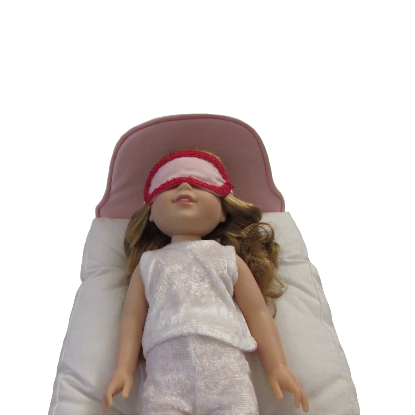 Light Pink Doll Sleep Mask, Light Pink Doll Bed, Doll, and White Pajamas for 14 1/2-inch dolls Second view