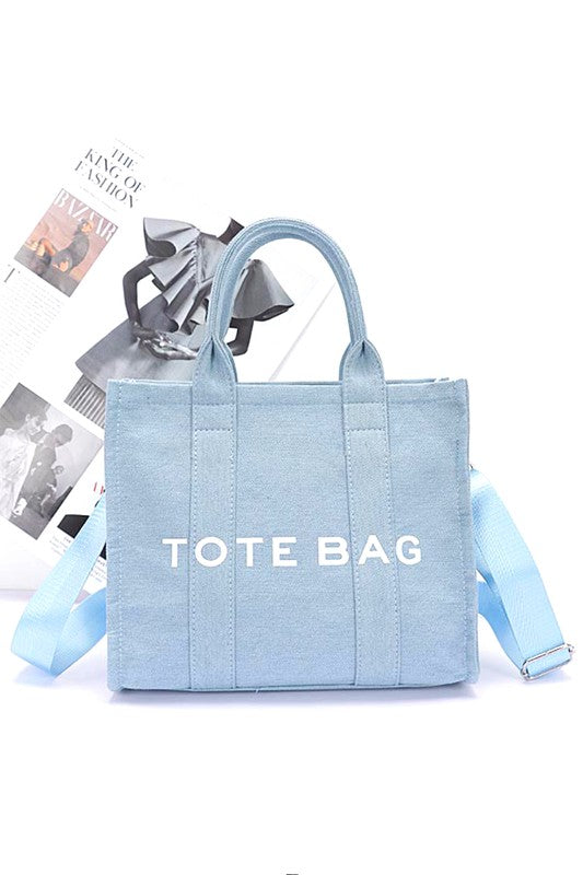 Light Blue Denim Convertible Small Tote Bag