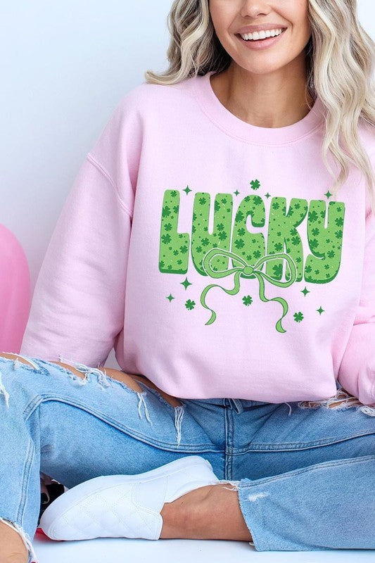 Light Pink Coquette Lucky Bow Graphic Sweatshirt