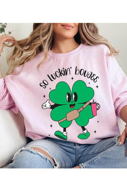 Light Pink So Luckin' Boujee Shamrock Sweatshirt