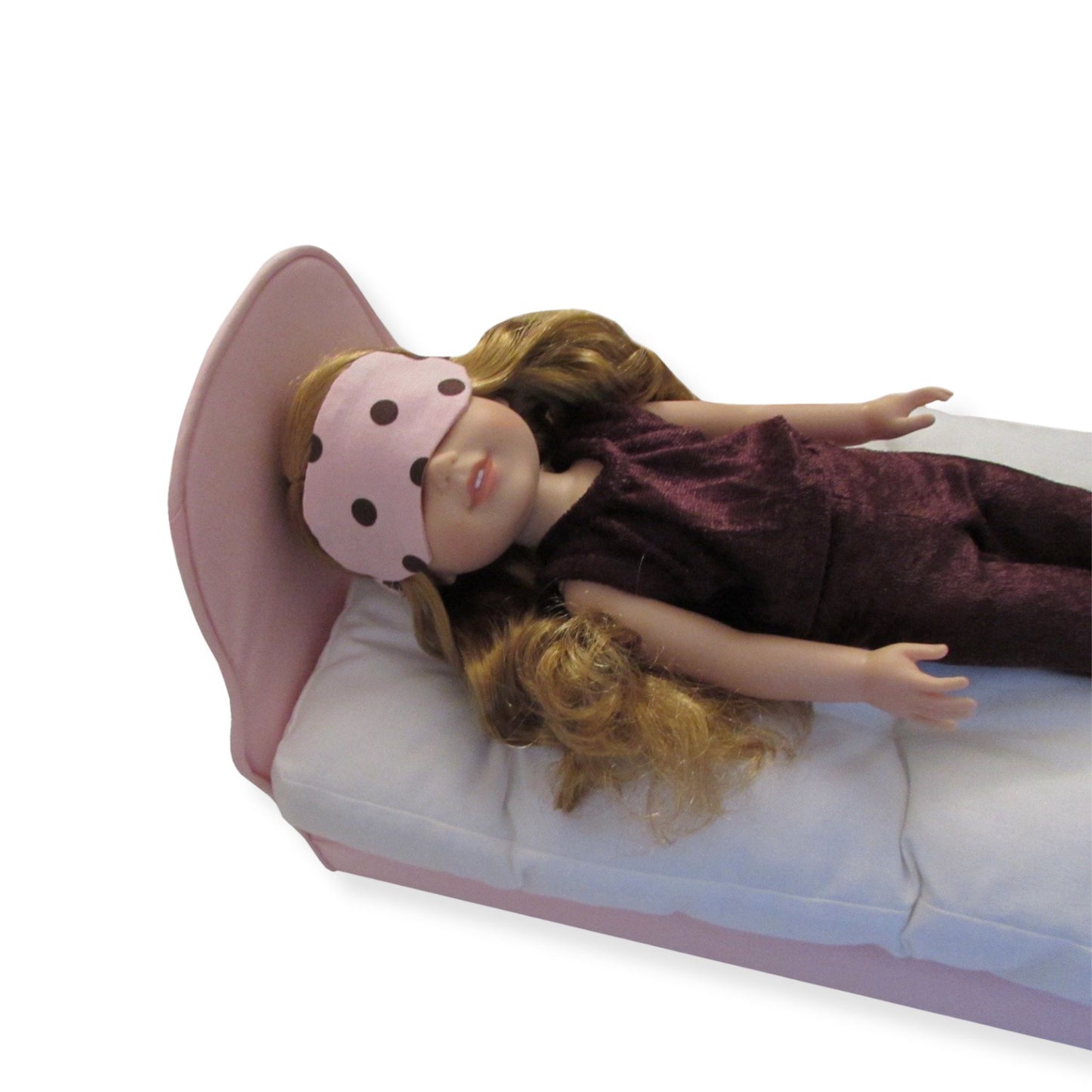 Light Pink and Brown Dots Sleep Mask, Pink Doll Bed, Doll, Brown Pajamas for 14.5-inch dolls Second view