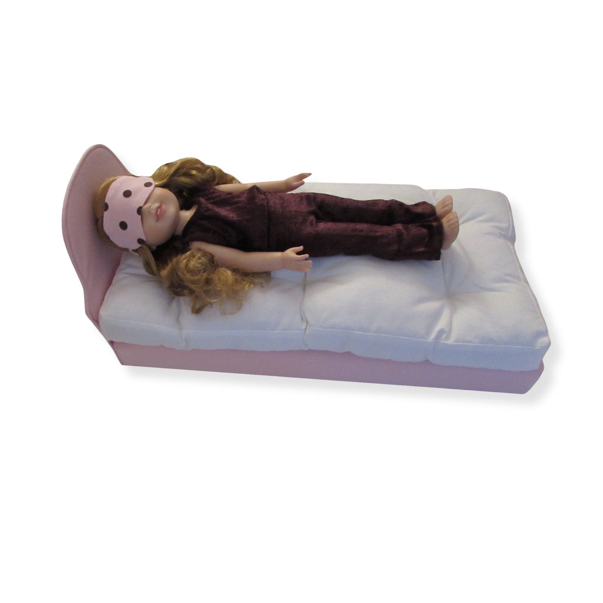 Light Pink and Brown Dots Sleep Mask, Pink Doll Bed, Doll, Brown Pajamas for 14.5-inch dolls