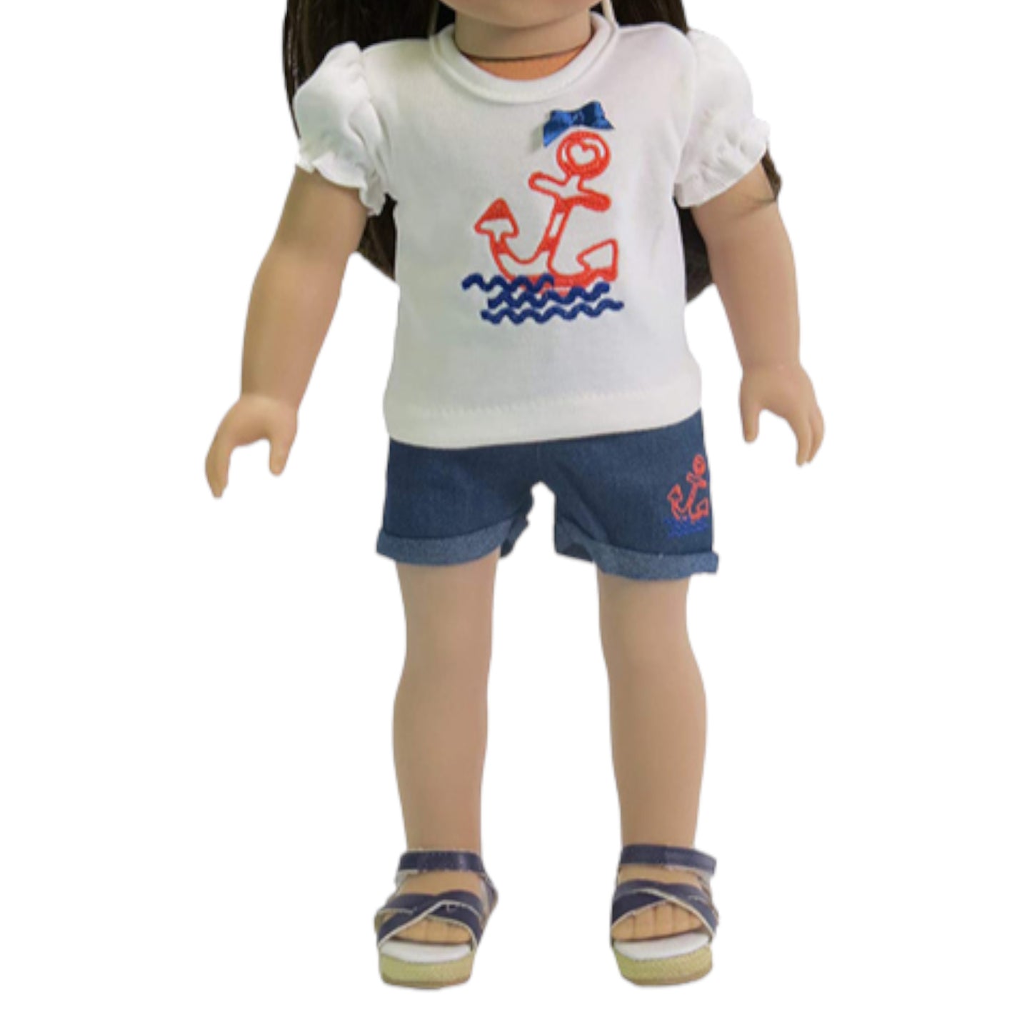 Little Anchor Shorts Set for 18-inch dolls with doll