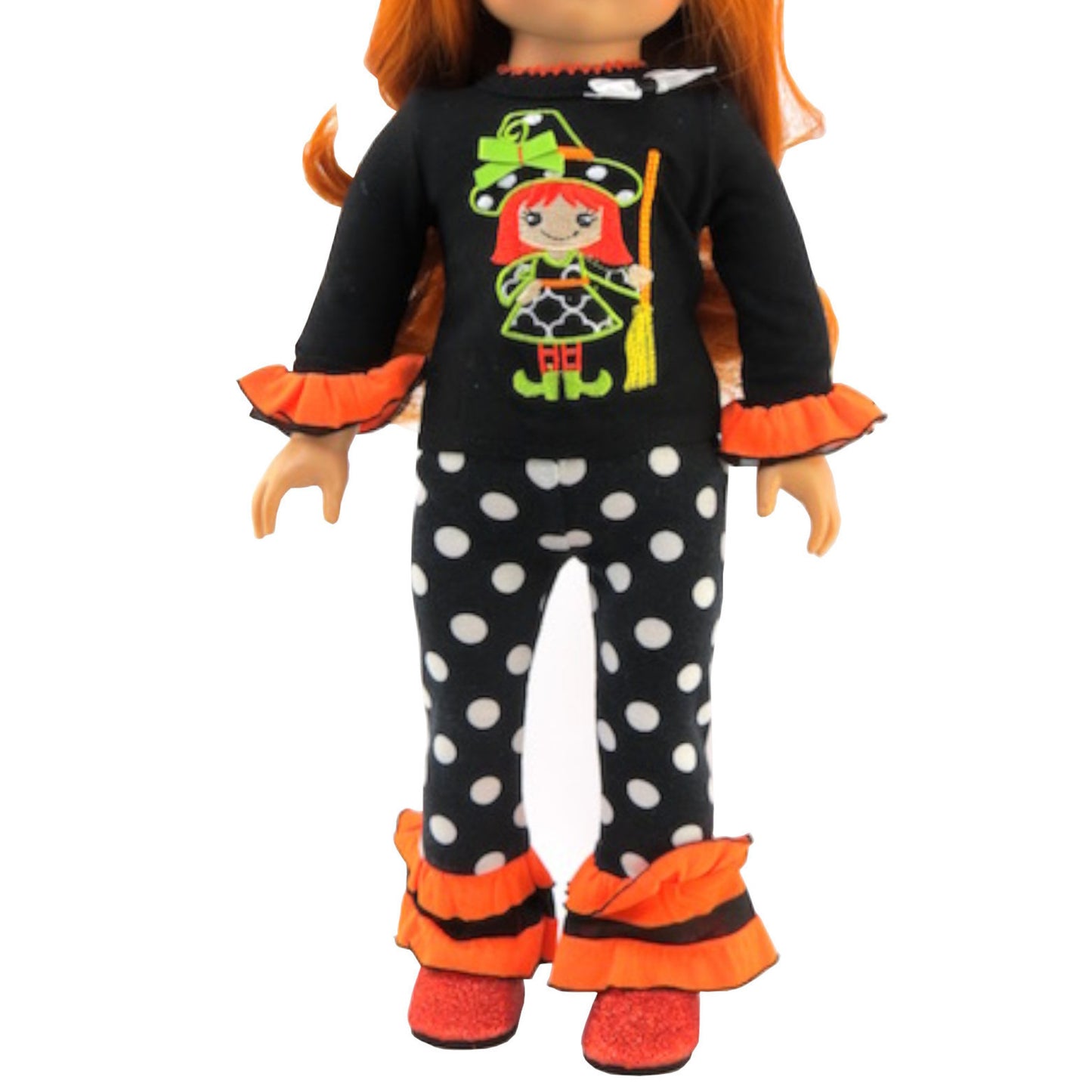 Little Witch Polka Dot Pant Set for 18-inch dolls with doll Front