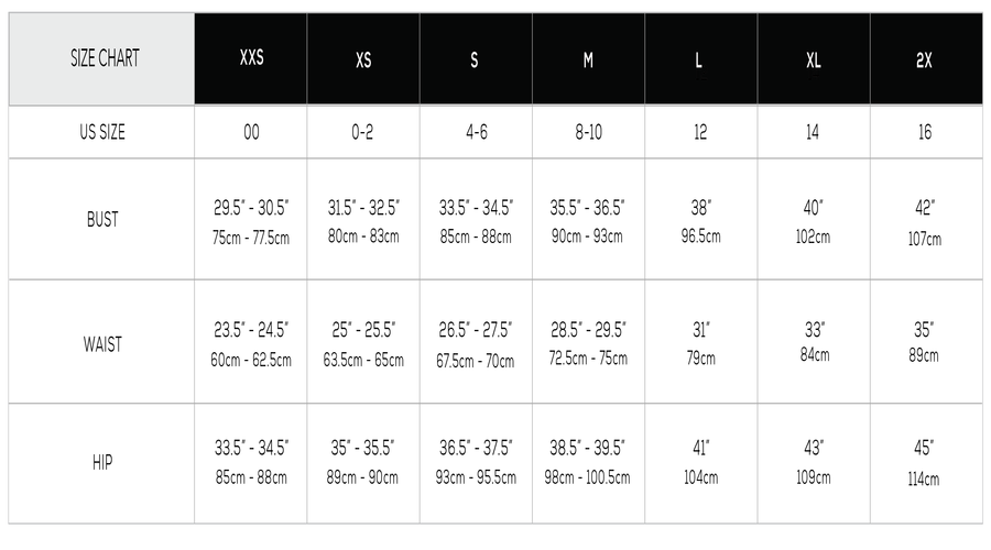 Longline Training Bra Size Chart