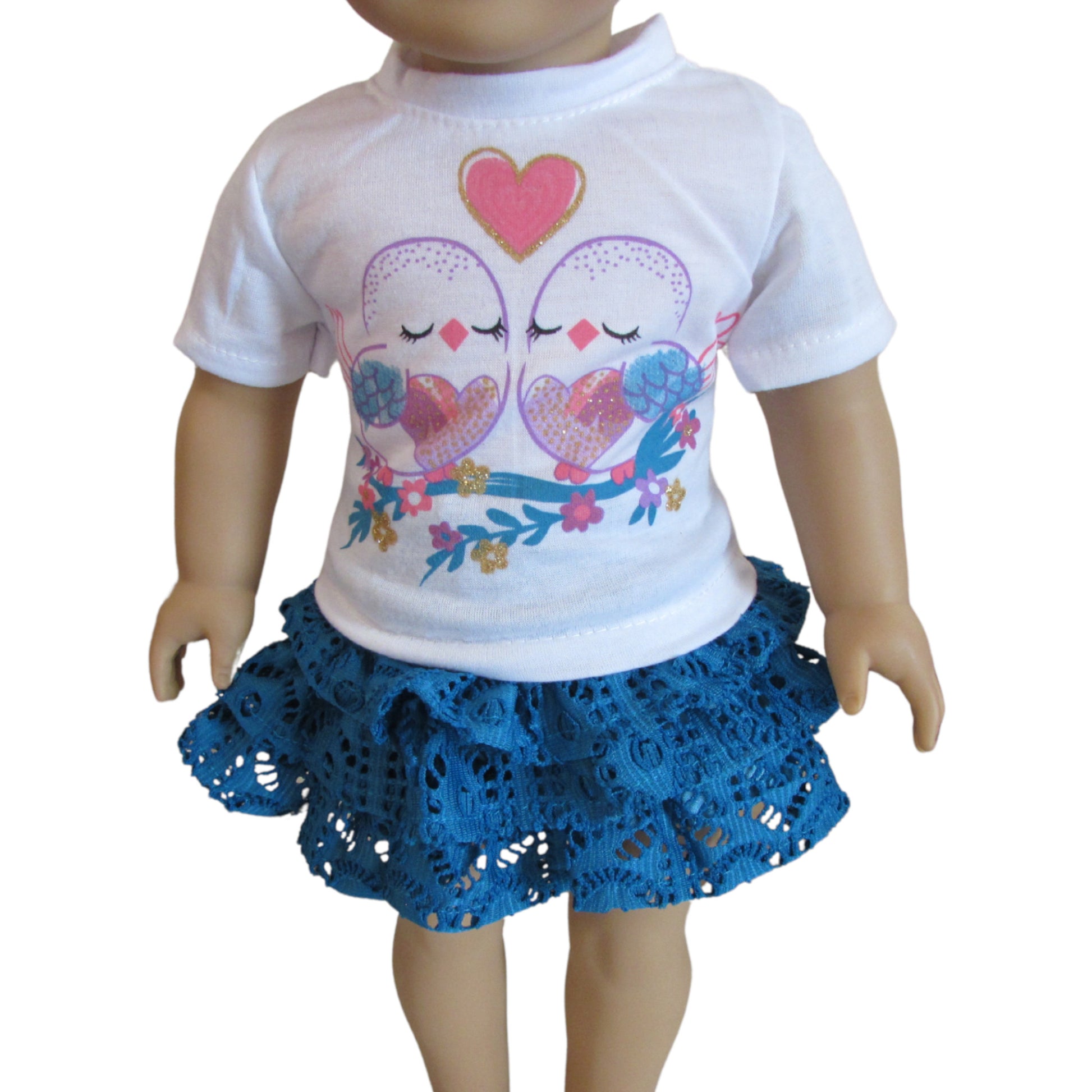 Love Birds Teal Lace Skirt Set for 18-inch dolls with doll