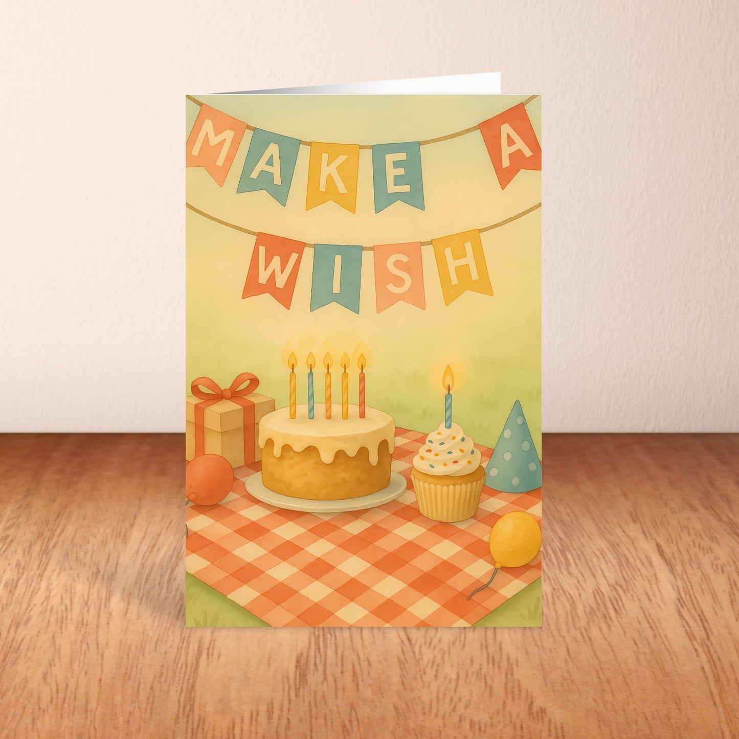 Blank Inside 5.5 x 8.5 Party "Make a Wish" Birthday Greeting Card - Digital Download