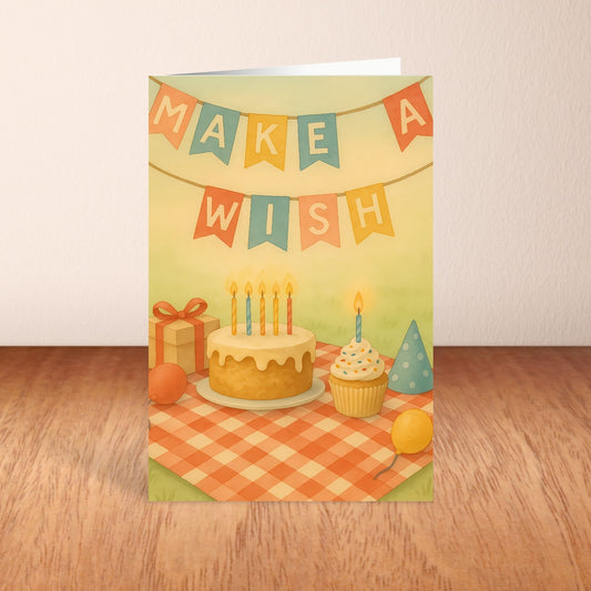 Blank Inside 5.5 x 8.5 Party "Make a Wish" Birthday Greeting Card - Digital Download