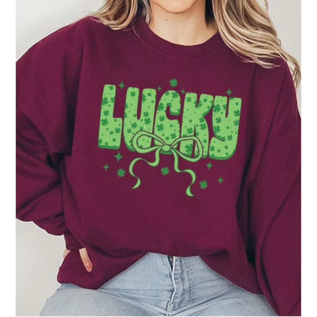 Maroon Coquette Lucky Bow Graphic Sweatshirt