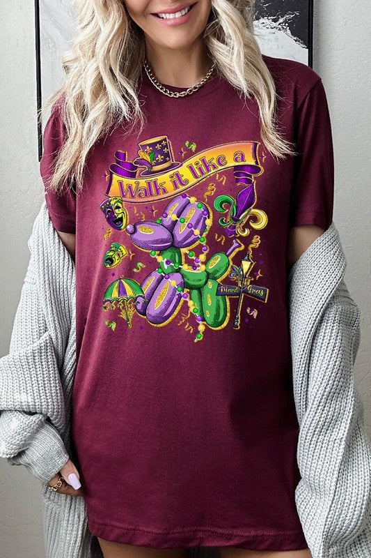 Maroon Walk It Like A Mardi Gras Graphic Tee