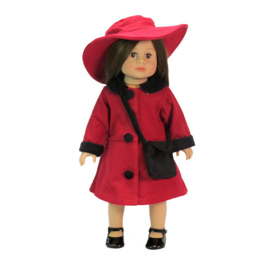 Maroon and Black Coat with Matching Purse and Hat for 18 inch dolls