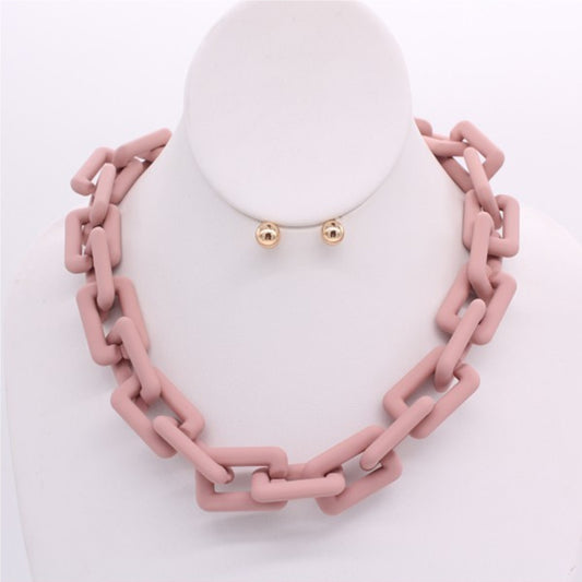 Mauve Matte Chain Necklace Set