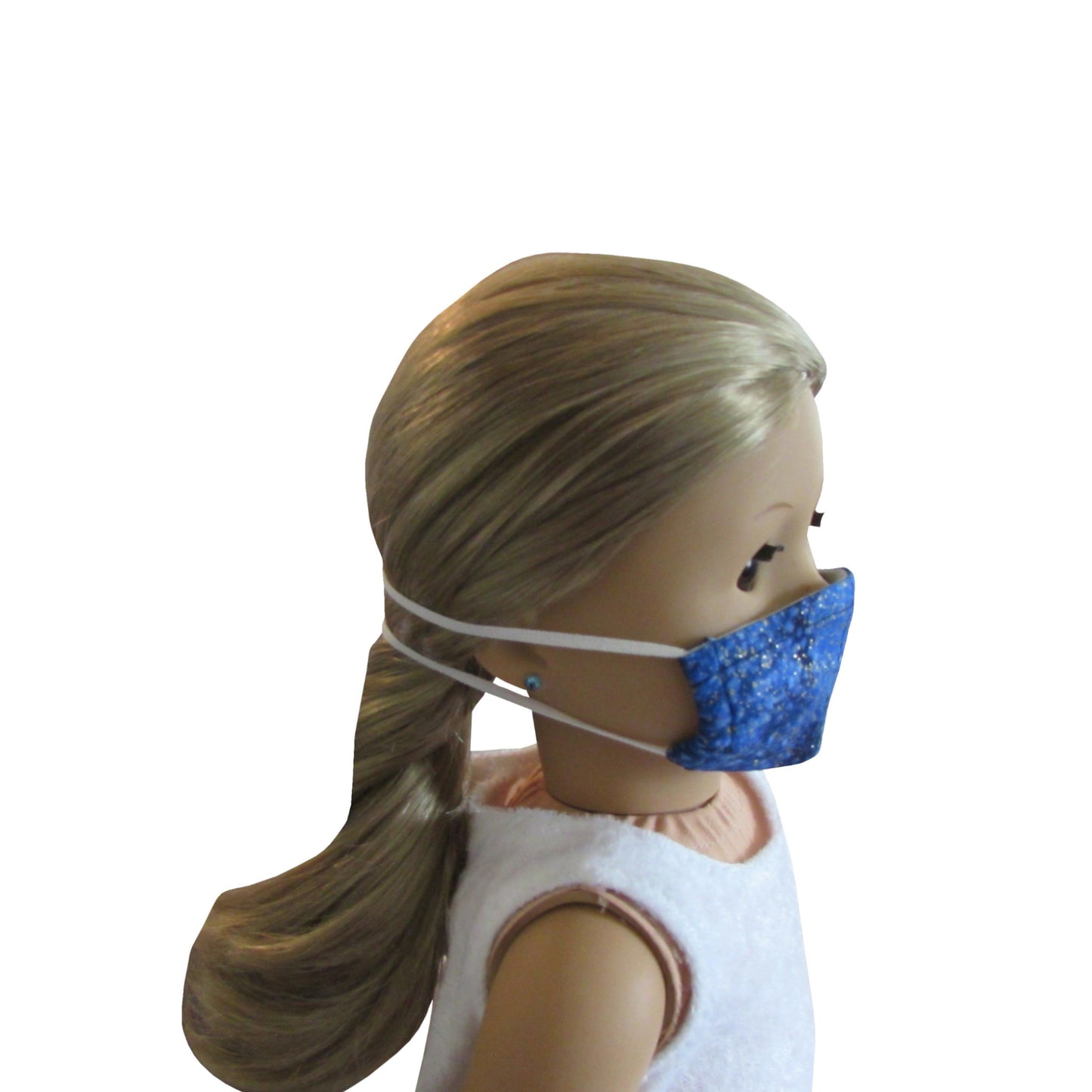 Metallic Blue Print Doll Face Mask for 18-inch dolls with American Girl Doll Side