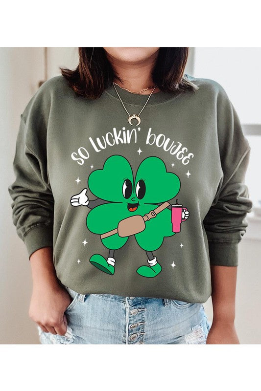 Military Green So Luckin' Boujee Shamrock Sweatshirt