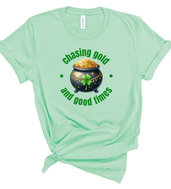 Mint Chasing Gold and Good Things Graphic Crew Neck Tee