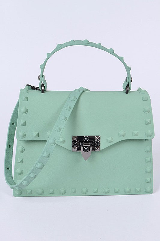 Mint Matte Finish Studded Convertible Jelly Bag Front view