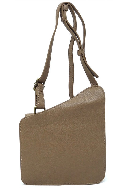 Mocha Fashion Flat Crossbody Bag Back view with Strap Up